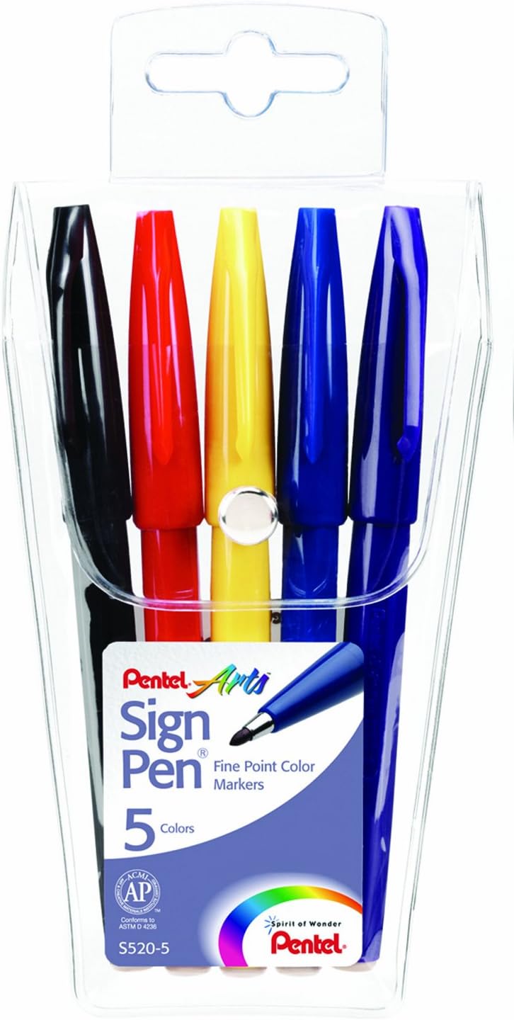 Pentel Sign Pen, Fiber-Tipped, Black Ink (S520-A), Box of 12