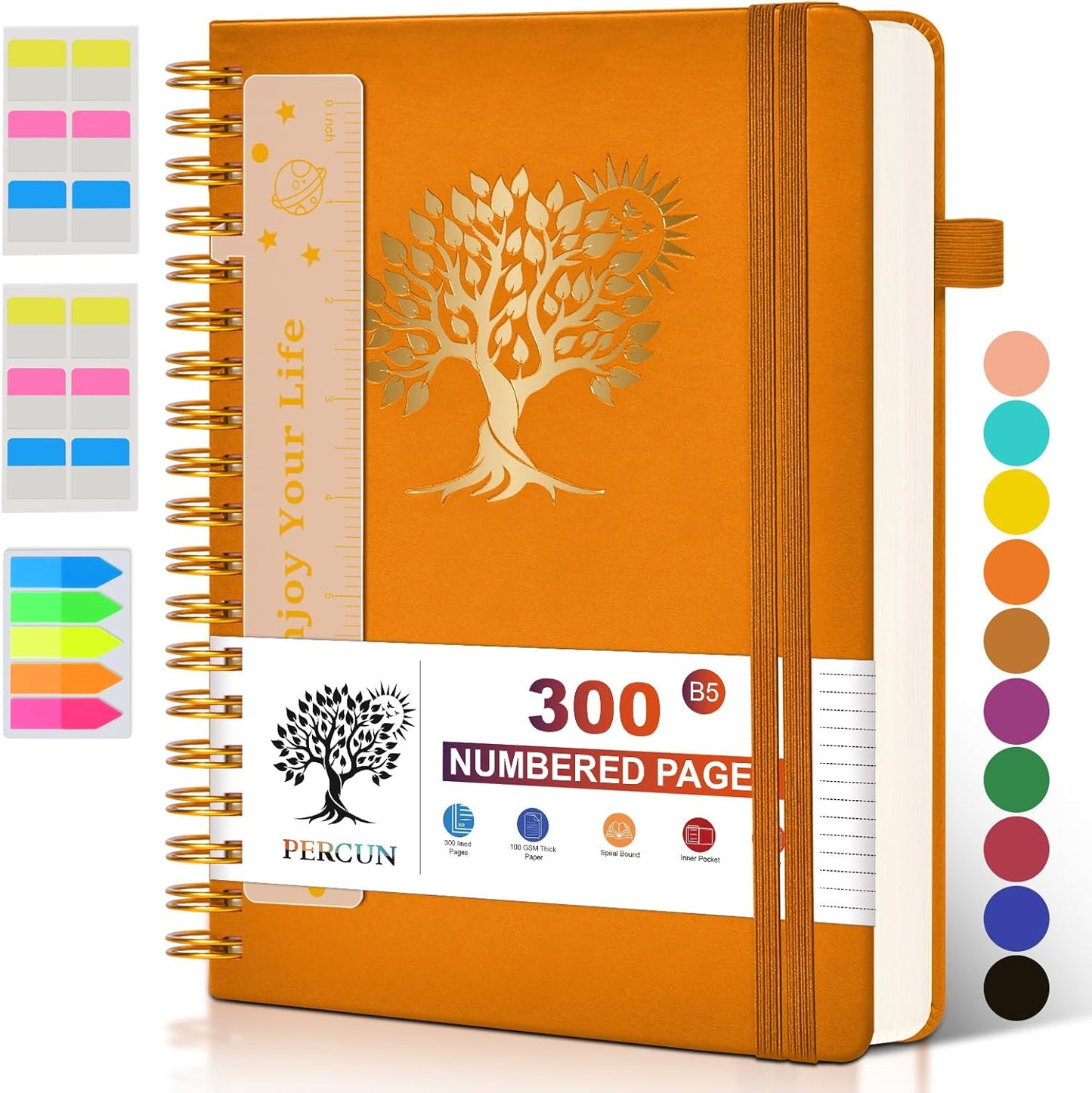Spiral Notebook Journal for Women Men, 300 Numbered Lined Pages, College Ruled, A5 Hardcover Spiral Bound Notebook for School, Work, Note Taking Writing, Leather Spiral Journal Medium 5.9"x8.5"