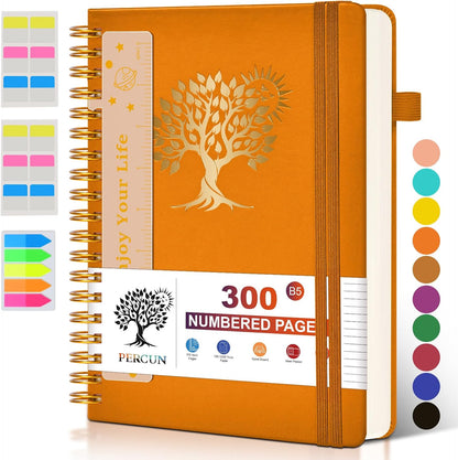 Spiral Notebook Journal for Women Men, 300 Numbered Lined Pages, College Ruled, A5 Hardcover Spiral Bound Notebook for School, Work, Note Taking Writing, Leather Spiral Journal Medium 5.9"x8.5"