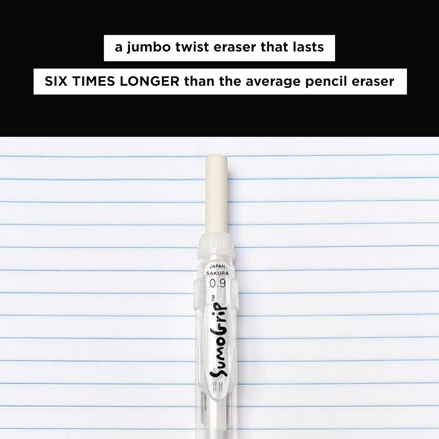 SAKURA 50280 SumoGrip 0.9-mm Pencil with Eraser, Clear