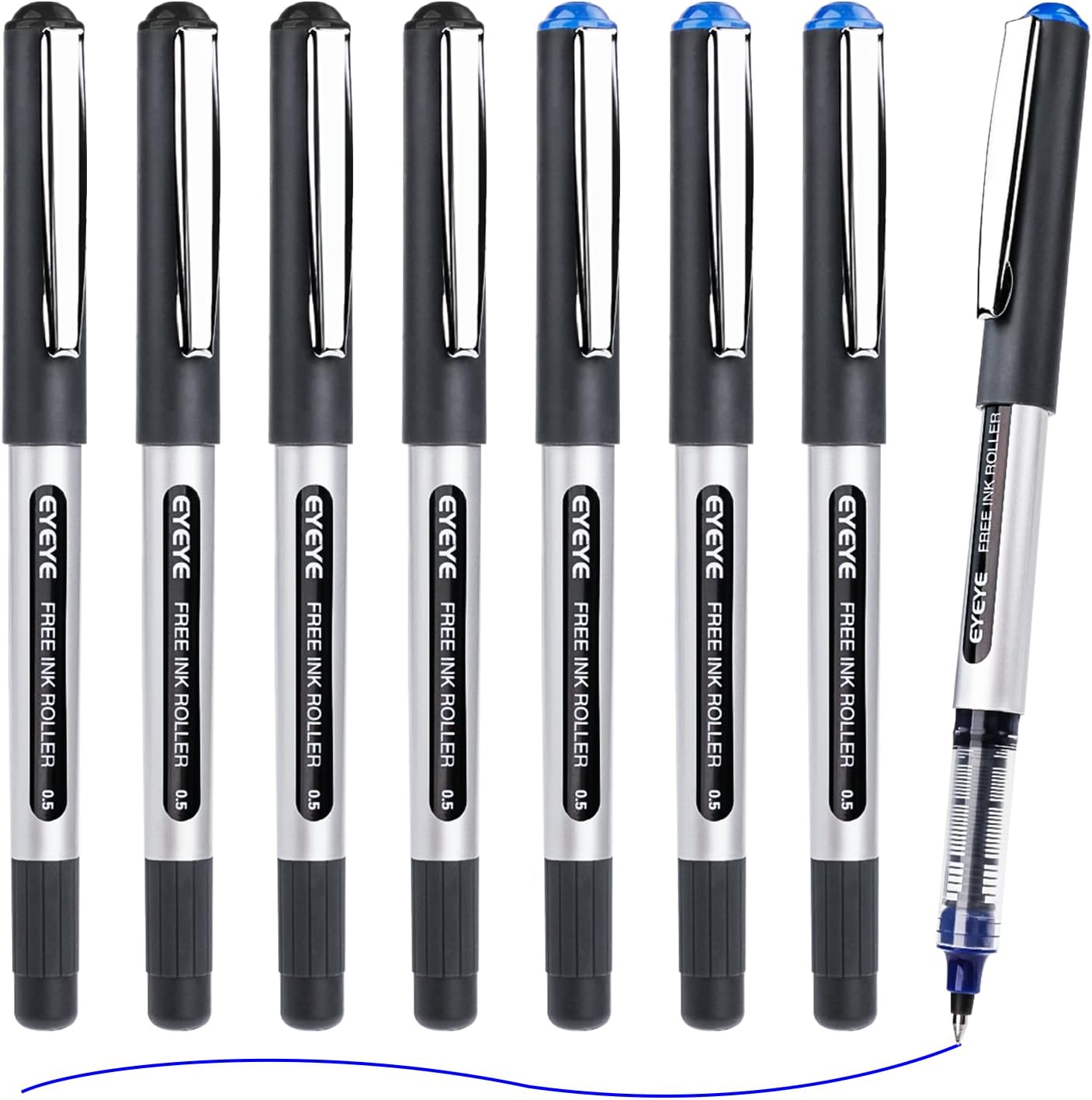 EYEYE 25 Pack 0.5mm Blue Rollerball Pens Extra Fine Point Quick Dry, Liquid Ink Pens Fine Point Smooth Writing Pen for Journaling, Note Taking, Office, School Supplies