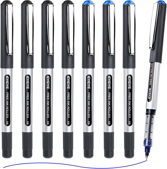 EYEYE 25 Pack 0.5mm Blue Rollerball Pens Extra Fine Point Quick Dry, Liquid Ink Pens Fine Point Smooth Writing Pen for Journaling, Note Taking, Office, School Supplies