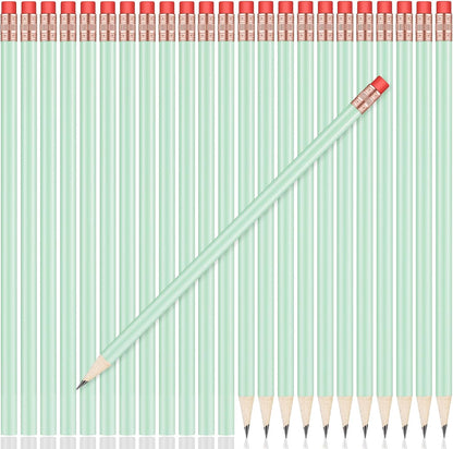 Outus 24 Pieces Round Pencils Cute HB Graphite Wood Pencils Pack with Eraser for School Drawing Sketching Wedding Office Supplies (White)