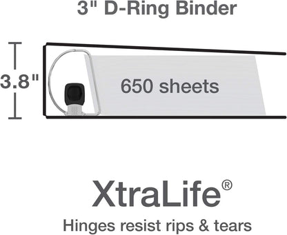Oxford 3 Ring Binders, Binders for School and Office, 2 Inch ONE-Touch Easy Open D Rings, 3-Sided View Binder Covers, Xtralife Hinge, Non-Stick, PVC-Free, White, 530-Sheet Capacity, 4 Pack (79910)