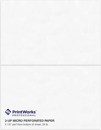 PrintWorks Professional 3 2/3" Horizontal Perforated Paper 8.5” x 11” - Perfect For W-2, 1099, & Statement Use - Made in the USA - 500 Sheets - 20 lb - Printer Compatible - White (04124)