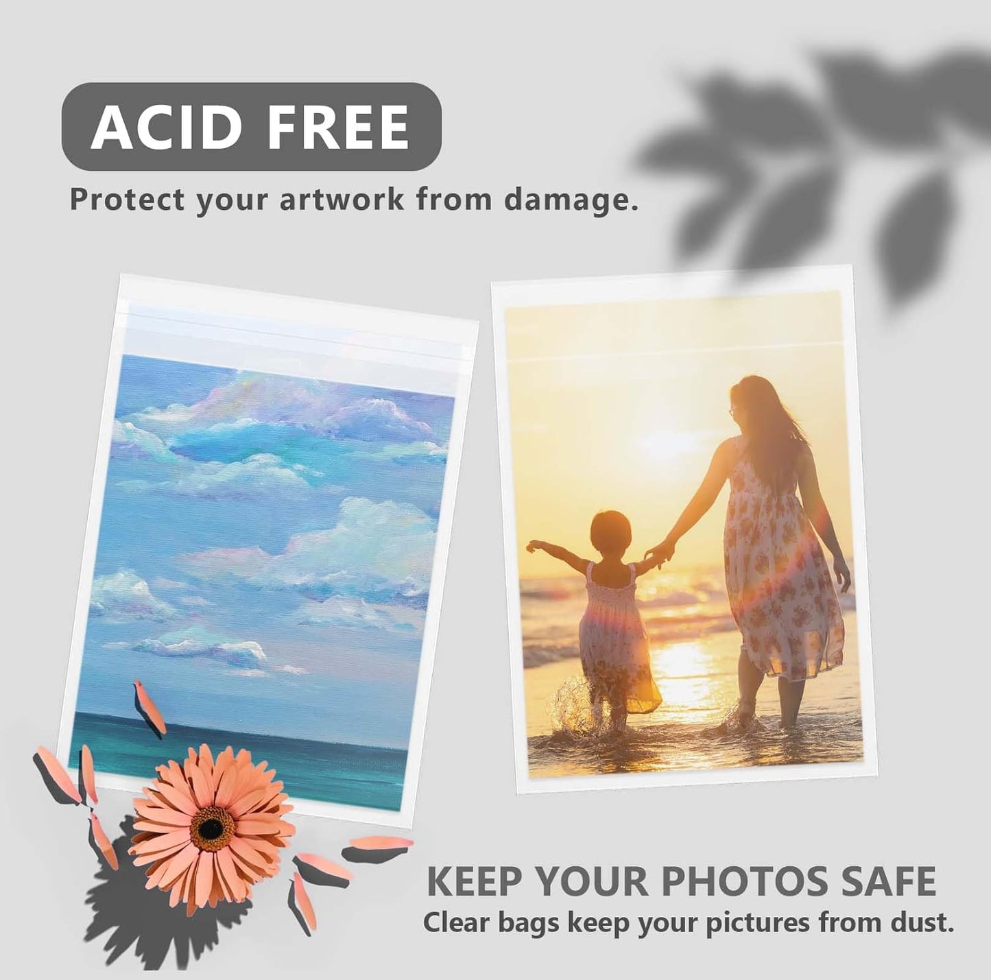 50 Pack Acid-Free Crystal Clear Sleeves Storage Bags for 8.5x11 Art Prints/Pictures/Photos/Framing Mat Mattes (Bag Size: 9"x11 3/7")