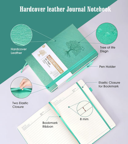 Lined Journal Notebook -365 Pages A5 Thick Journals for Writing Ruled Notebook, Hardcover Leather Journal for Women Men Daily Journal Notebook for Work, Note Taking, 100Gsm Lined Paper( 5.75'' X 8.38'' Green)