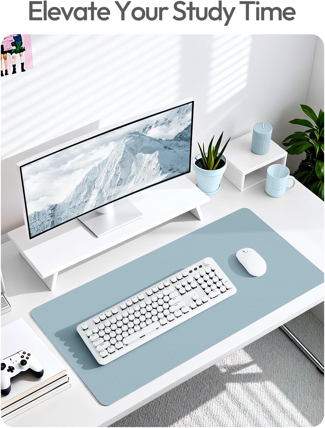 YSAGi Leather Desk Pad Protector, Office Desk Mat, Large Mouse Pad, Non-Slip PU Leather Desk Blotter, Waterproof Laptop Desk Writing Pad for Office and Home (23.6" x 13.8", Eggshell) - Colors B