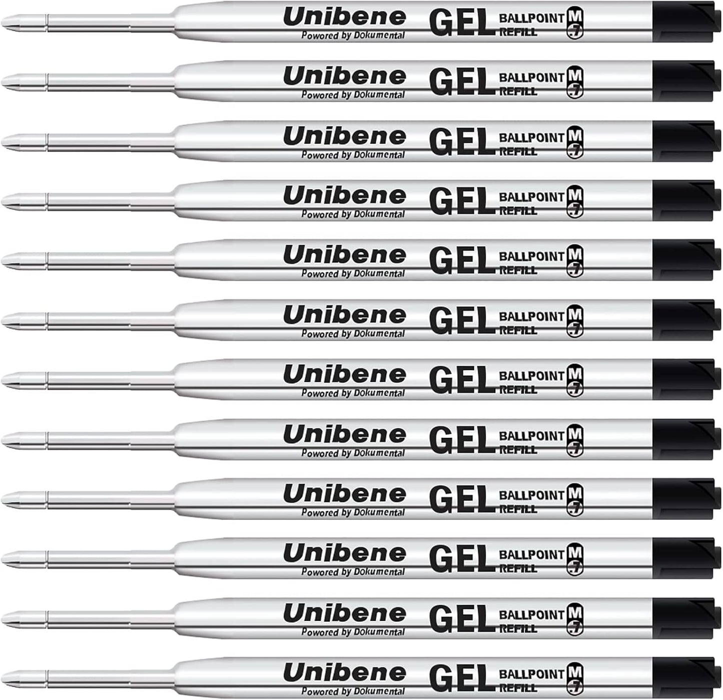 Unibene Parker Compatible Gel Ink Ballpoint Refills 12 Pack,0.7mm Medium Point-Black, Smooth Writing Replaceable German Ink Tactical Pen Refills for Parker Ballpoint/UZI Pen