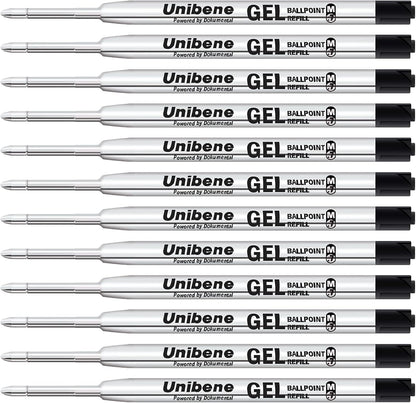 Unibene Parker Compatible Gel Ink Ballpoint Refills 12 Pack,0.7mm Medium Point-Black, Smooth Writing Replaceable German Ink Tactical Pen Refills for Parker Ballpoint/UZI Pen