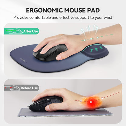 TECKNET Mouse Pad with Wrist Support, Ergonomic Gaming Mouse Pad Pain Relief, Portable Comfortable Mousepad for Computer, Laptop, Office, Home and Travel, Non-Slip Base, Waterproof Surface, Black