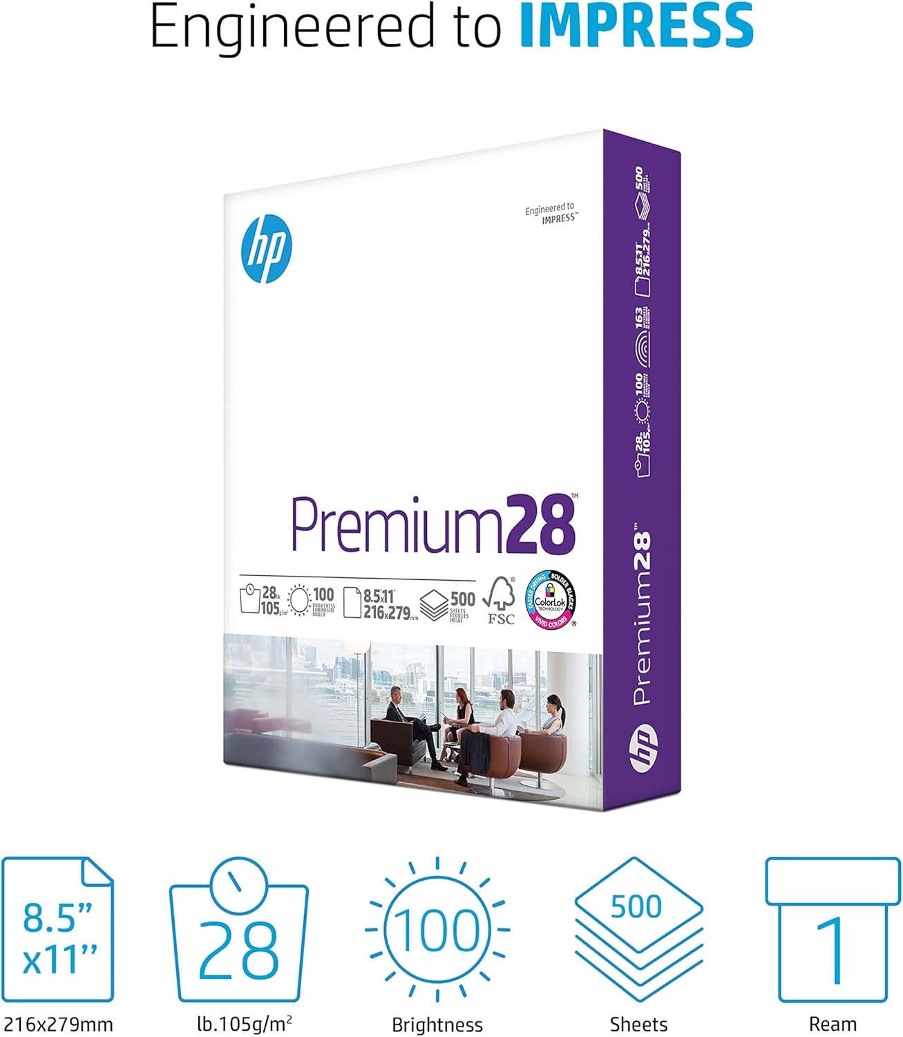 HP Printer Paper | 8.5 x 11 Paper | Premium 24 lb | 1 Ream - 500 Sheets | 100 Bright | Made in USA - FSC Certified | 112400R
