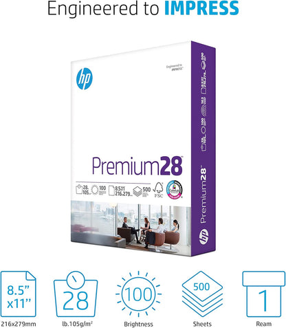 HP Printer Paper | 8.5 x 11 Paper | Premium 24 lb | 1 Ream - 500 Sheets | 100 Bright | Made in USA - FSC Certified | 112400R