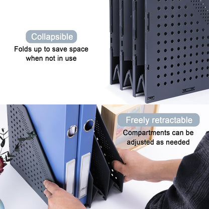 FRETONBA Collapsible Magazine File Holder with 2 Vertical Compartments Foldable Binder Holder for Desk Binder Storage Organizer Plastic Magazine Holders for Shelf, Light Gray