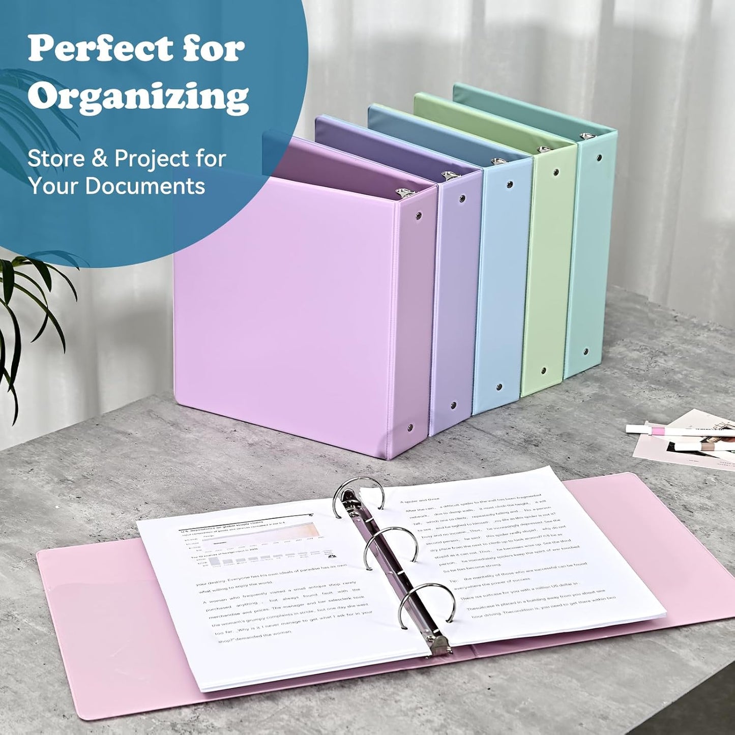 1-inch 3-Ring Binder with Pockets, Basic Binders 1'' Pastel Color Binders, Holds Letter Size 8.5'' x 11'',200 Sheet Capacity, Bundle 6 Pack for Back to School (1-Inch)