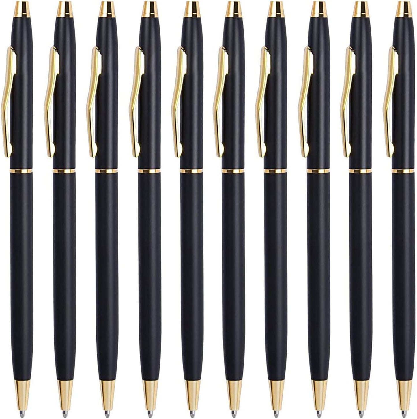 Cambond Slim Ballpoint Pens Bulk - Black Ink 1.0mm Medium Point Retractable Metal Pen for Police Uniform, Flight Attendant & Office, 10 Pack (Black Barrel)