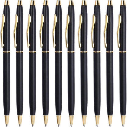 Cambond Slim Ballpoint Pens Bulk - Black Ink 1.0mm Medium Point Retractable Metal Pen for Police Uniform, Flight Attendant & Office, 10 Pack (Black Barrel)