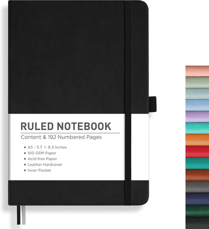 RETTACY Graph Grid Paper Notebook, 192 Pages, A5 Medium Size (5.7'' x 8.3''), 5 Squares per Inch, Leather Hardcover, 100 GSM Thick Paper, for School, Students, Math, Engineering (Brown)
