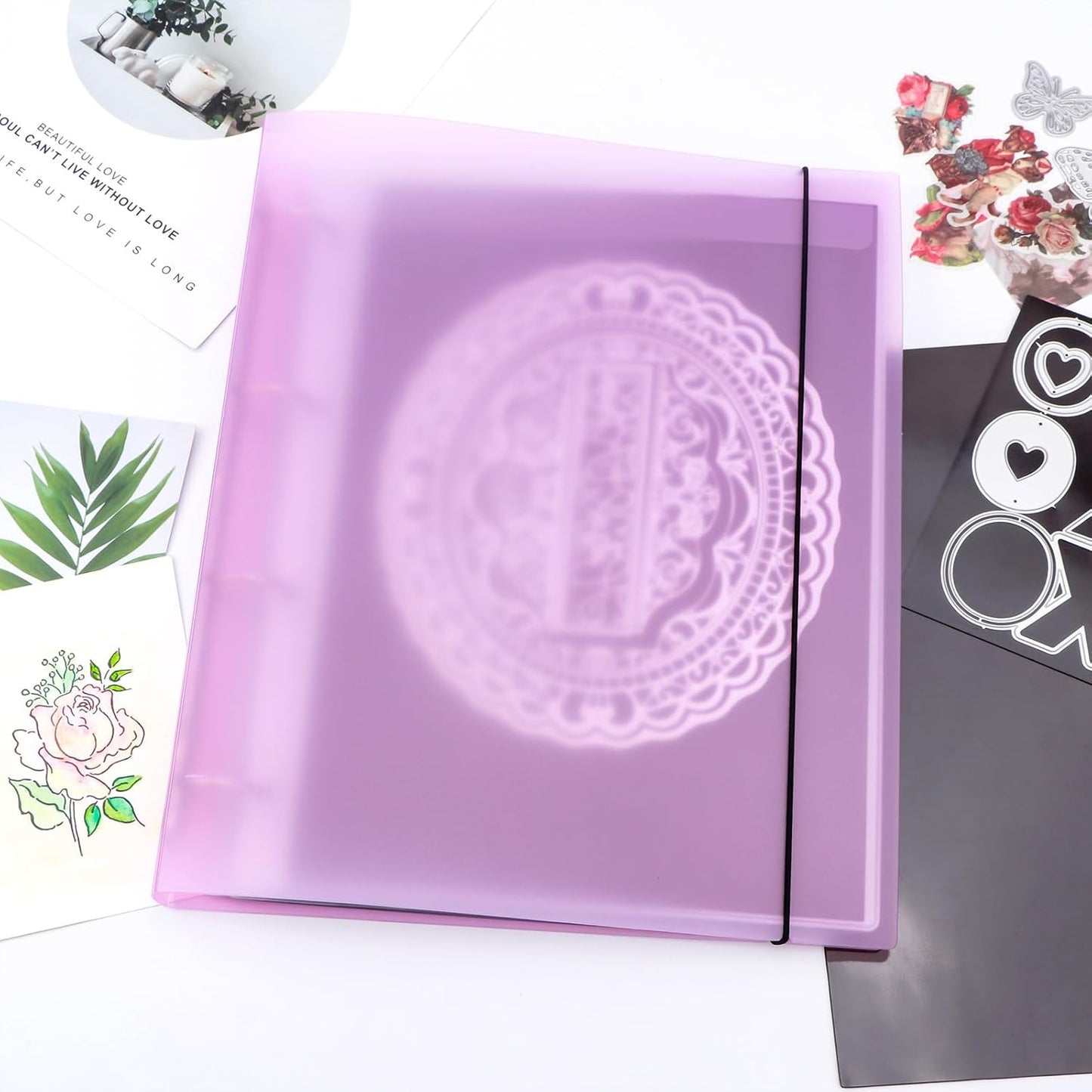 A4 4-Holes Round Ring View Binders Plastic Cover, Refillable Notebook Journal Binder File Folder, Loose Leaf Sheet Protector/DIY Scrapbooking/Binder Cover Protector (Purple)