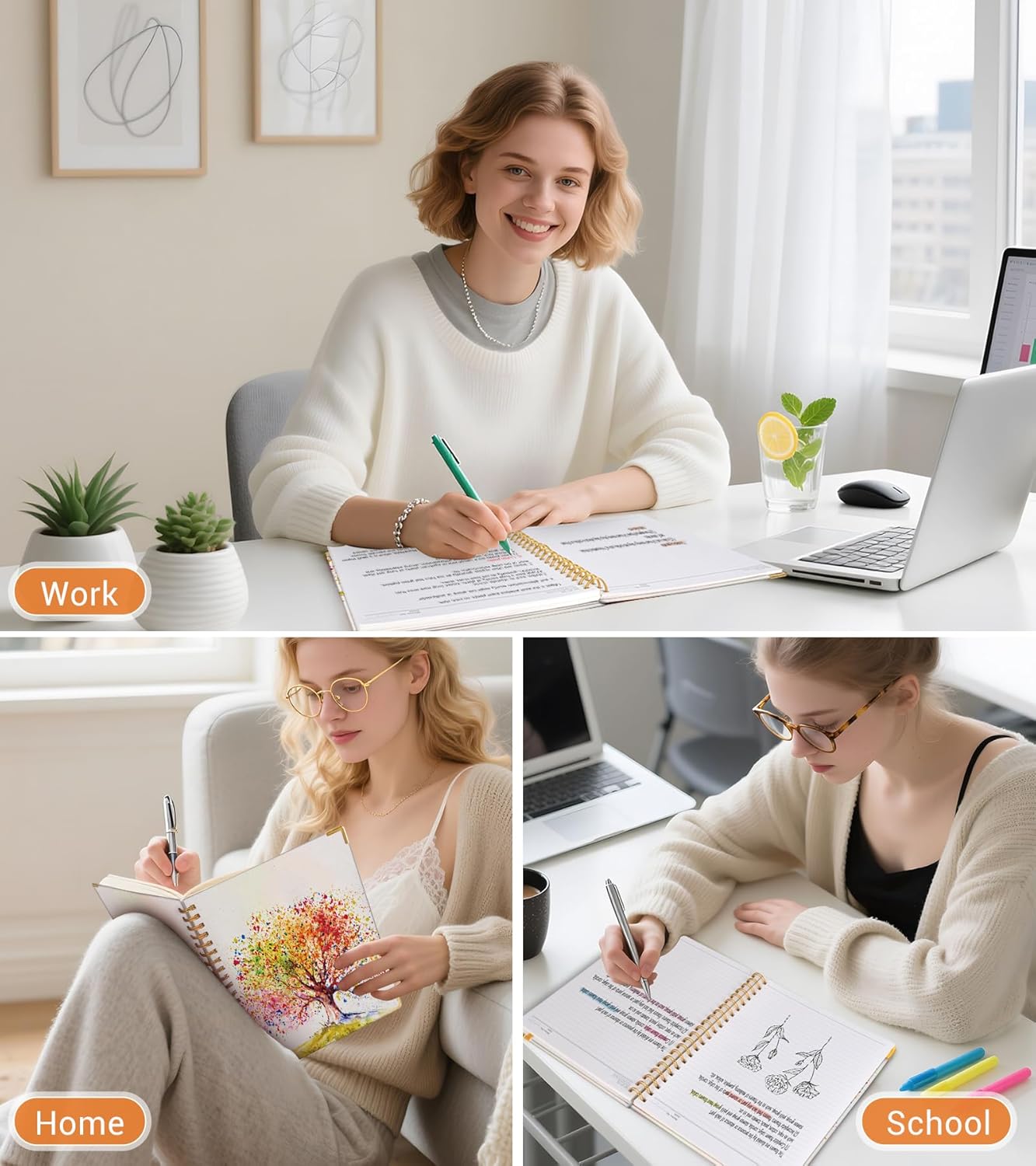 Lined Spiral Notebook Journal for Women, 200 Pages Cute Notebooks 8.5” x 11”, A4 Large Hardcover Spiral Journals with 100 GSM Thick Paper, College Ruled Notebook for Writing Work School, Autumn Tree