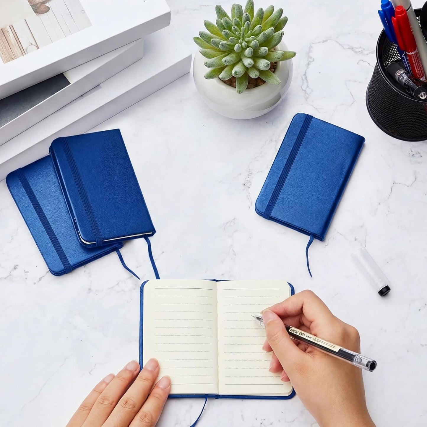 Qeeenar 10 Pcs Mini Black Brown Blue Leather Pocket Notebook Bulk, 4 x 2.5 Inch Small Journal Note Book, 50 Sheets Hardcover Tiny Notepad Lined for Office Home School Writing Supplies