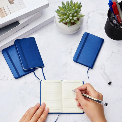 Qeeenar 10 Pcs Mini Black Brown Blue Leather Pocket Notebook Bulk, 4 x 2.5 Inch Small Journal Note Book, 50 Sheets Hardcover Tiny Notepad Lined for Office Home School Writing Supplies