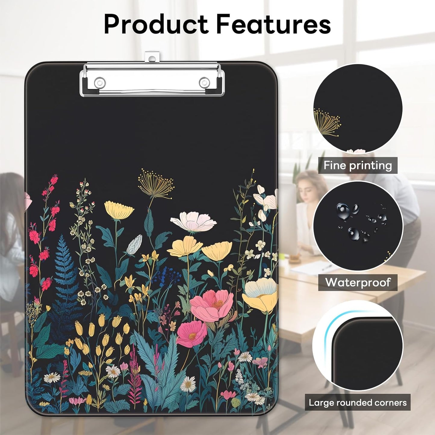 Plastic Cute Clipboard Low-Profile Metal Clip, A4 Letter Size 9 x 12.5 in, 8.5 x 11 Paper Clip Board for Teachers, Nurses, Classroom,Cute Black Cats