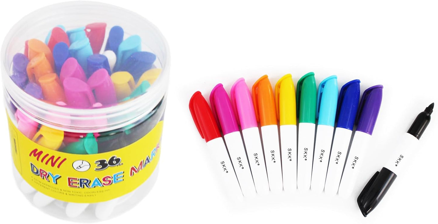 SKKSTATIONERY 36 Pcs Mini Dry Erase Markers, Whiteboard Markers, Marker Pens 3.5'', Black.
