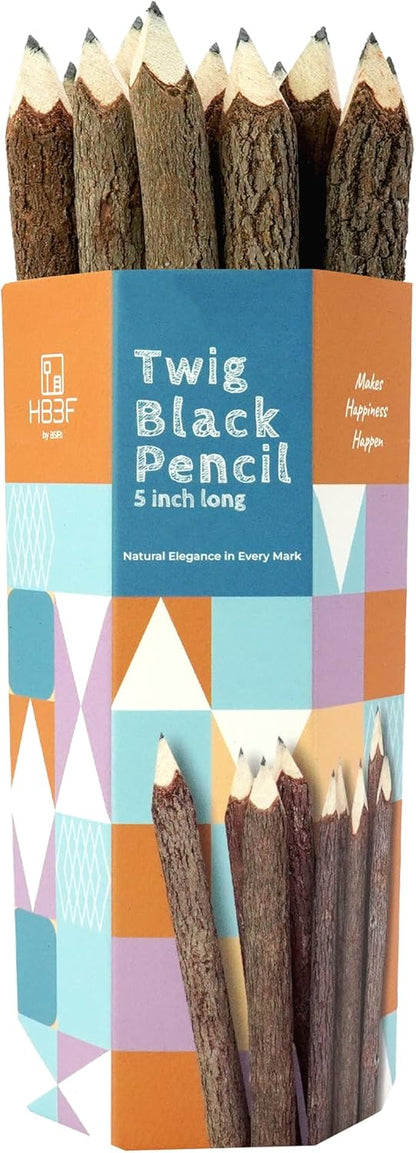 BSIRI Wooden Pencils Rustic Bark Twig Natural Wood Pencil 12 Pack 5 Inch for Kids Classroom Woodland Party Favors Camping Day Decorations Camp Themed Supplies Novelty Gifts
