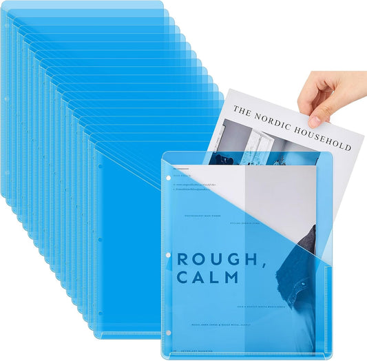 Seajan 48 Pcs Pocket Folders for 3 Ring Binder Clear Plastic Folders Sleeves with 2 Pockets 3 Hole Punch Binder Dividers Poly Slash File Jackets for Office School Document Organizer (Multicolored)