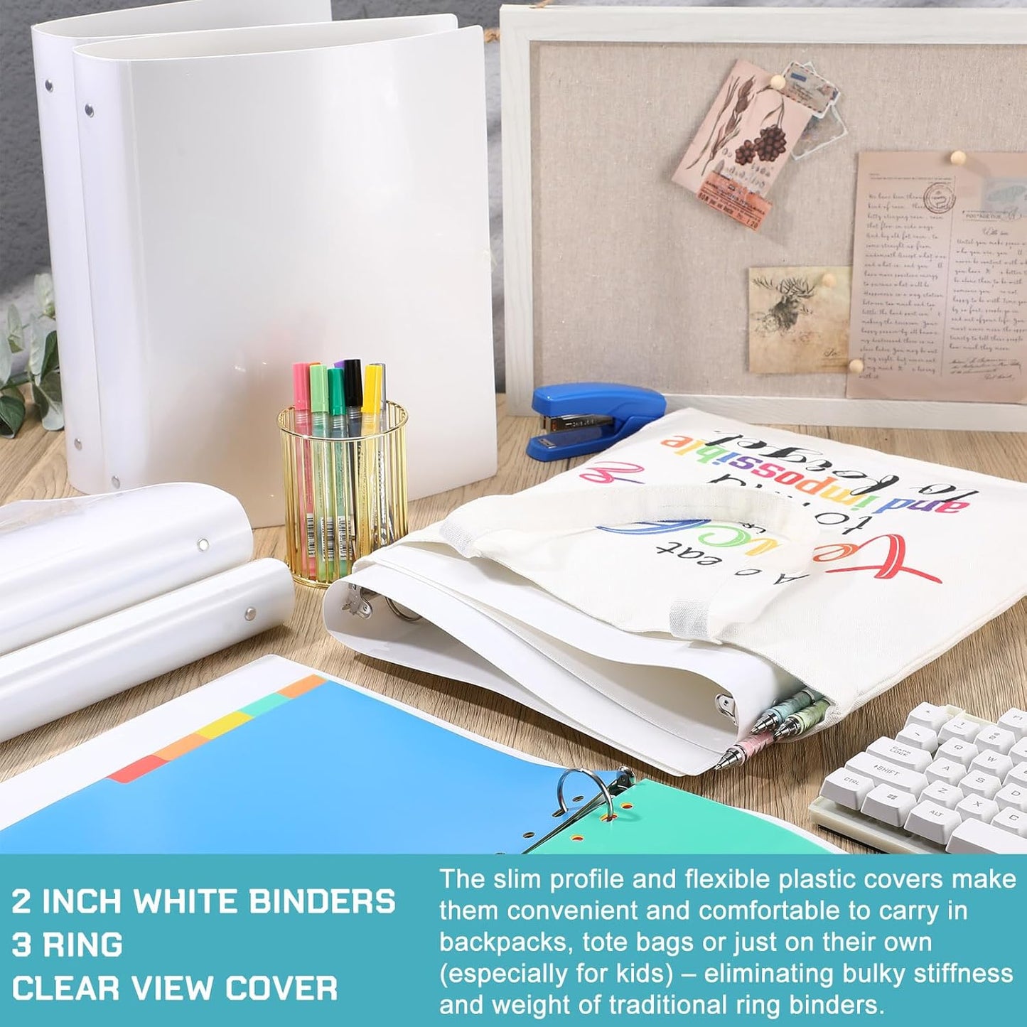 Fulmoon 12 Pcs Economy View 3 Ring Plastic Binder 12.2 x 9.8 Inch Plastic Round Ring Binders with Pockets Notebinder for Meetings for Home, Office, School(White, 1/2 Inch)