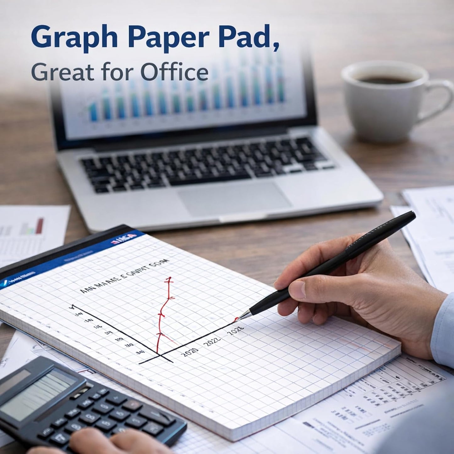 Graph Paper Pads 8.5 x 11, 4x4 Quad Ruled Graph Paper, 2 Pack, 50 Sheets Per Pad, White Graphing Paper Notebook with Sturdy Back & Micro-Perforated Pages, Made in USA, for School, Math, Drafting & Office