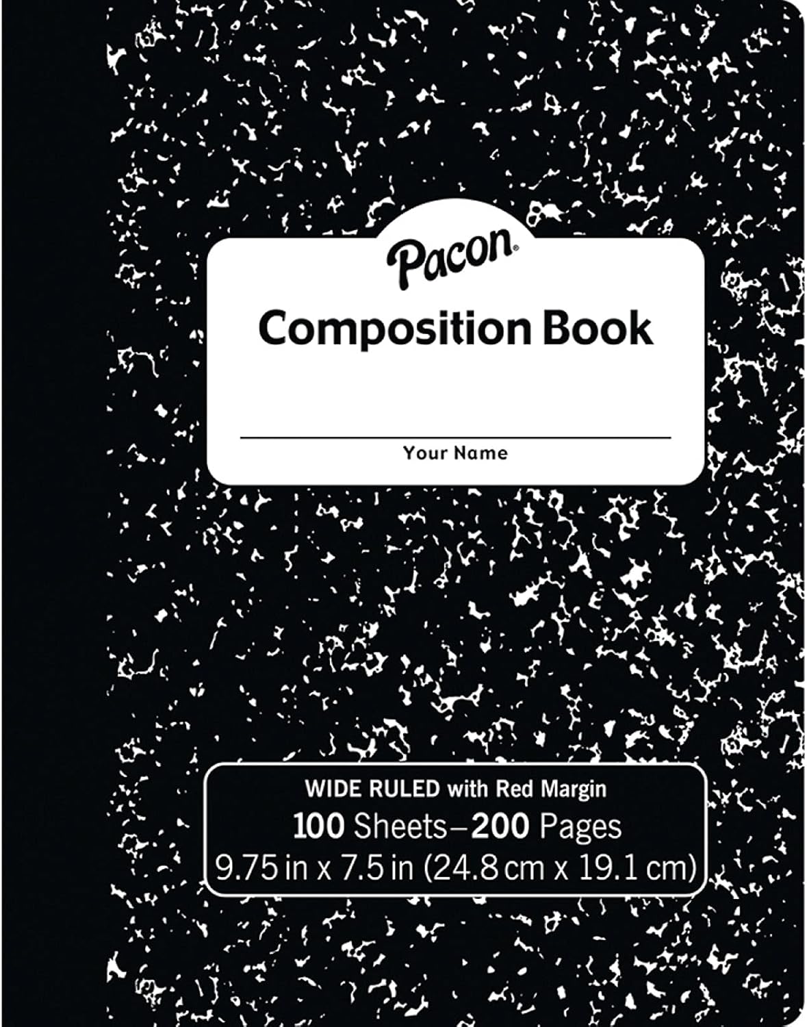 Pacon® Composition Book, Black Marble, 3/8" Ruled w/Margin, 9-3/4" x 7-1/2", 100 Sheets Per Book, Pack of 6
