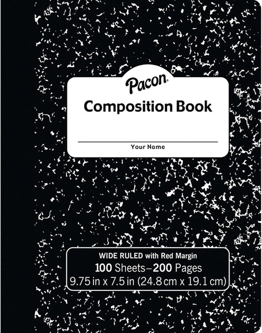 Pacon® Composition Book, Black Marble, 3/8" Ruled w/Margin, 9-3/4" x 7-1/2", 100 Sheets Per Book, Pack of 6