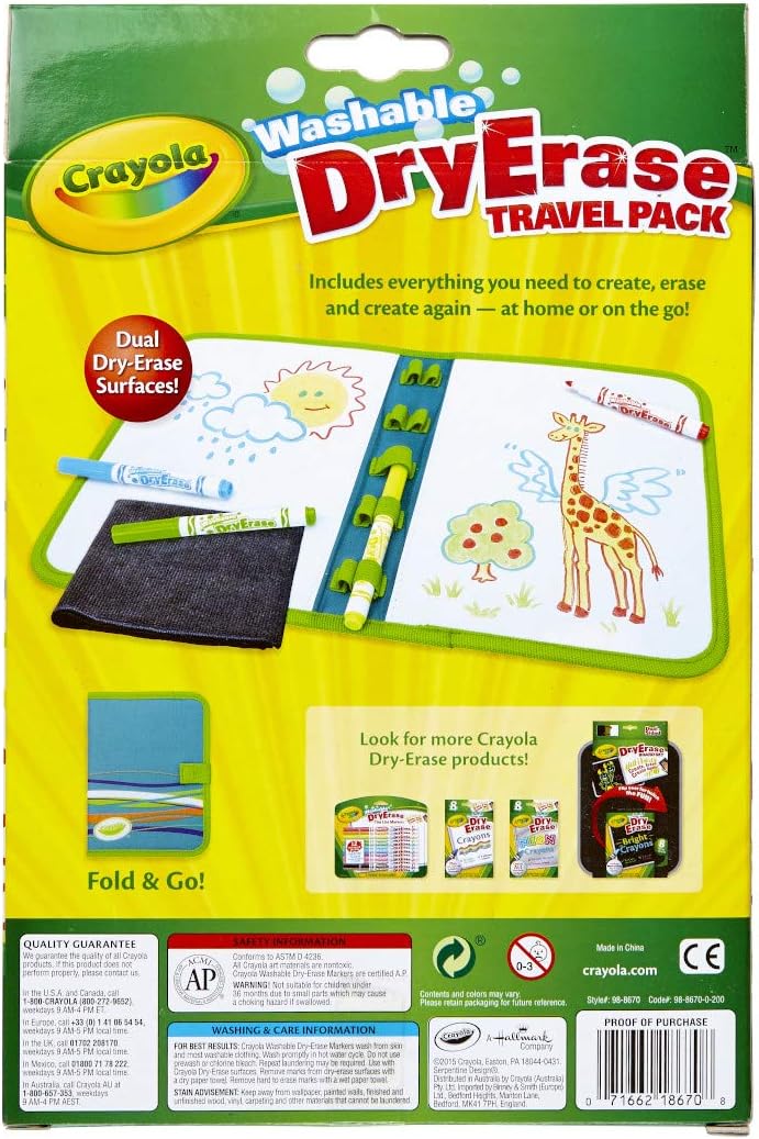 Crayola Washable Dry Erase Travel Pack, Whiteboard for Kids, Ages 4, 5, 6, 7