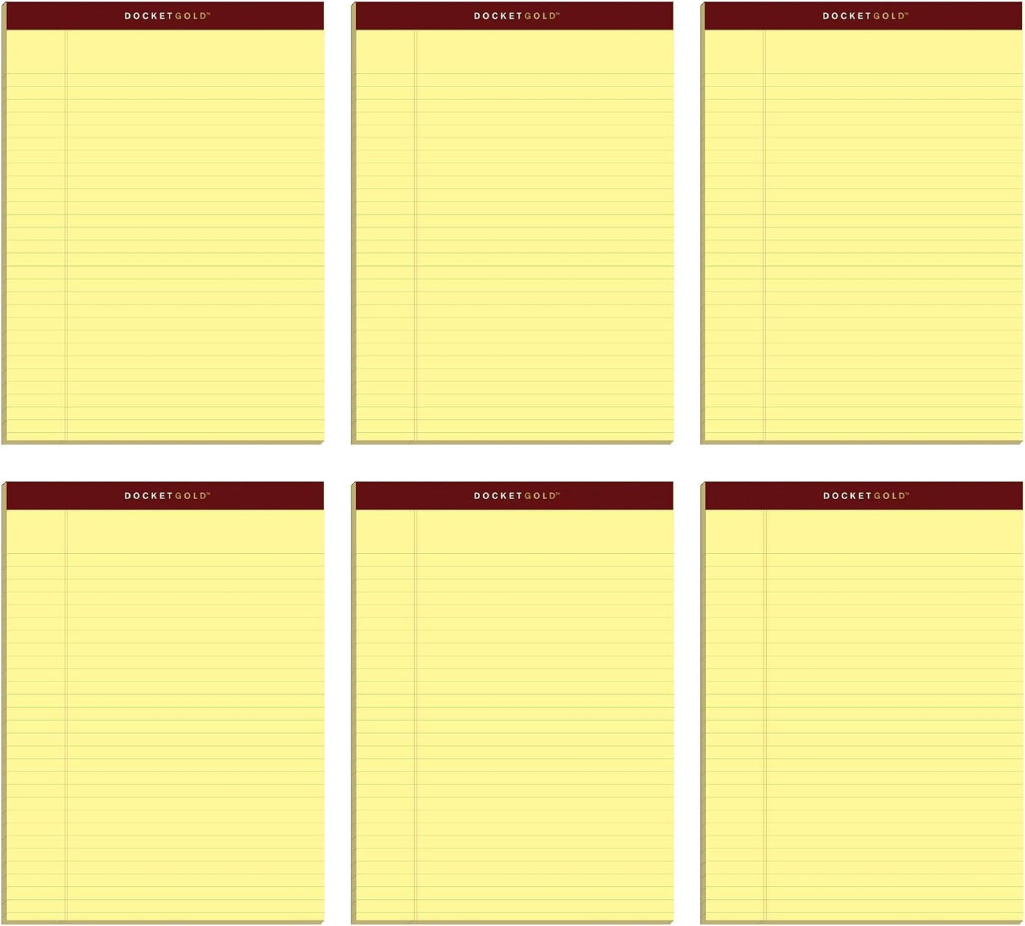 Tops Docket Gold Writing Pads, 8-1/2" x 11-3/4", Legal Rule, Canary Paper, Perforated, 50 Sheets, 6 Pack (63956)