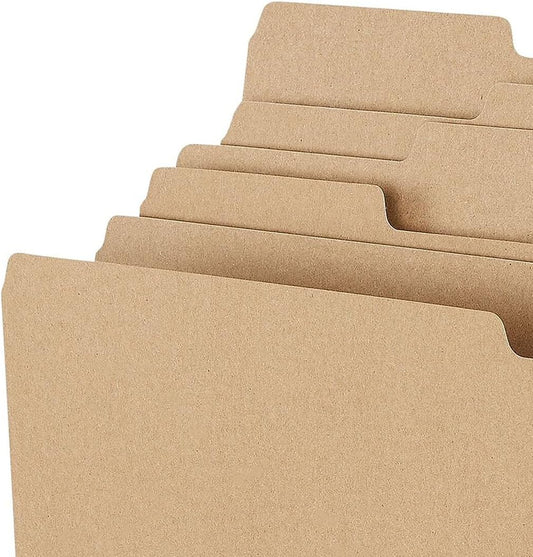 Staples 100% Recycled File Folders, Letter Size, 1/3‑Cut Tabs, Kraft, Eco‑Friendly Heavy‑Duty Paper Stock, 100/Box