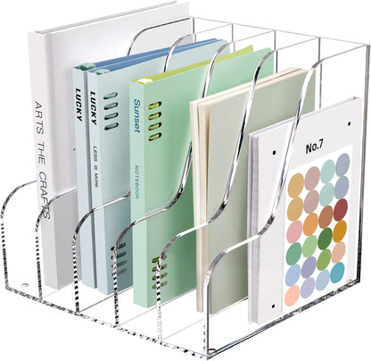 SANRUI 2-Pack Acrylic Magazine File Holder Desk Organizer Magazine Rack, Clear, Vertical File Sorter Holders, 9.45" D x 3.54" W x 10.24" H