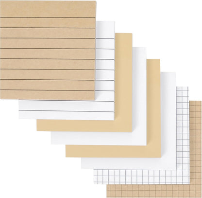 Mr. Pen- Lined Sticky Notes Set, 3”x3”, 8 Pads, 60 Sheets/Pad, Kraft Lined, Blank & Graph Sticky Notes Set, Lined Memo Pads, Self-Stick Note Pad for Office, School, Home, Study & Organization