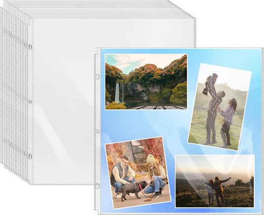 100 Pcs 12x12 Inch Scrapbook Refill Pages, Clear Sheet Protectors Fit 3 Ring Binder & 12 x 12 Photo Album, Heavyweight Plastic Page Protectors,Protective Sleeves