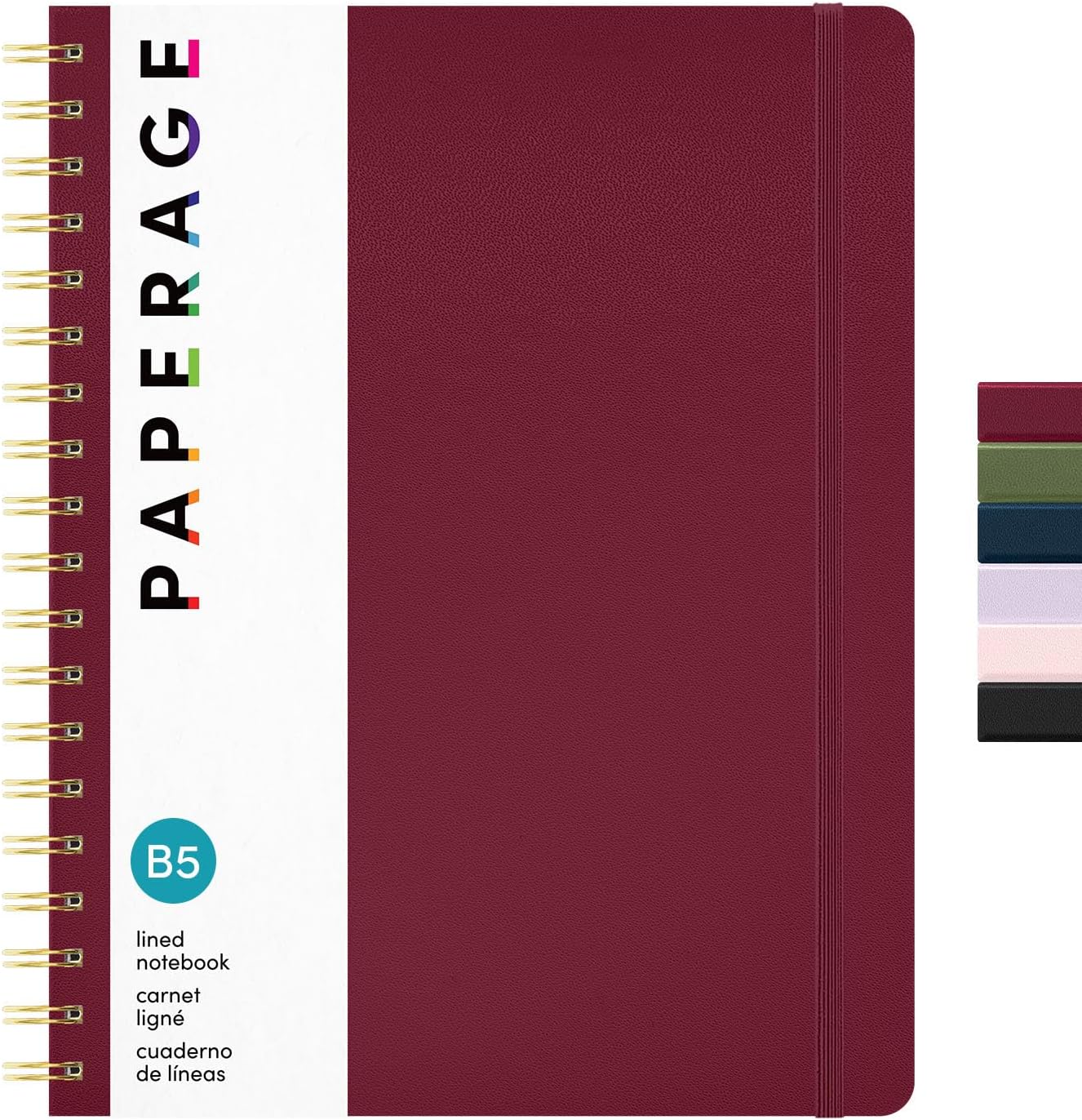 PAPERAGE Lined Spiral Journal Notebook, (Black), 160 Pages, Hardcover Journal for Women & Men, Medium 5.5 in x 8 in - 100 GSM, Thick Paper, Spiral Notebook for Work, School & Journaling