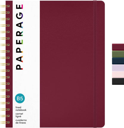 PAPERAGE Lined Spiral Journal Notebook, (Black), 160 Pages, Hardcover Journal for Women & Men, Medium 5.5 in x 8 in - 100 GSM, Thick Paper, Spiral Notebook for Work, School & Journaling