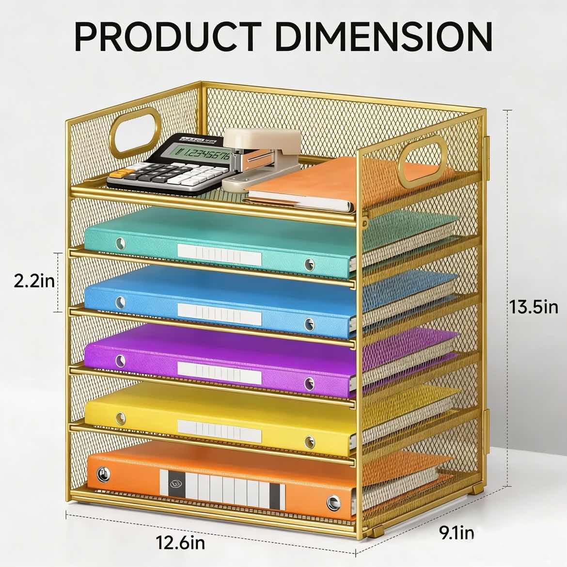 Lavatino 5 Tray Desk File Organizer, Black Mesh Paper Sorter Letter Tray Organizer with Handle, Desktop File Organizer and Storage for Letter/A4 Office File Folder