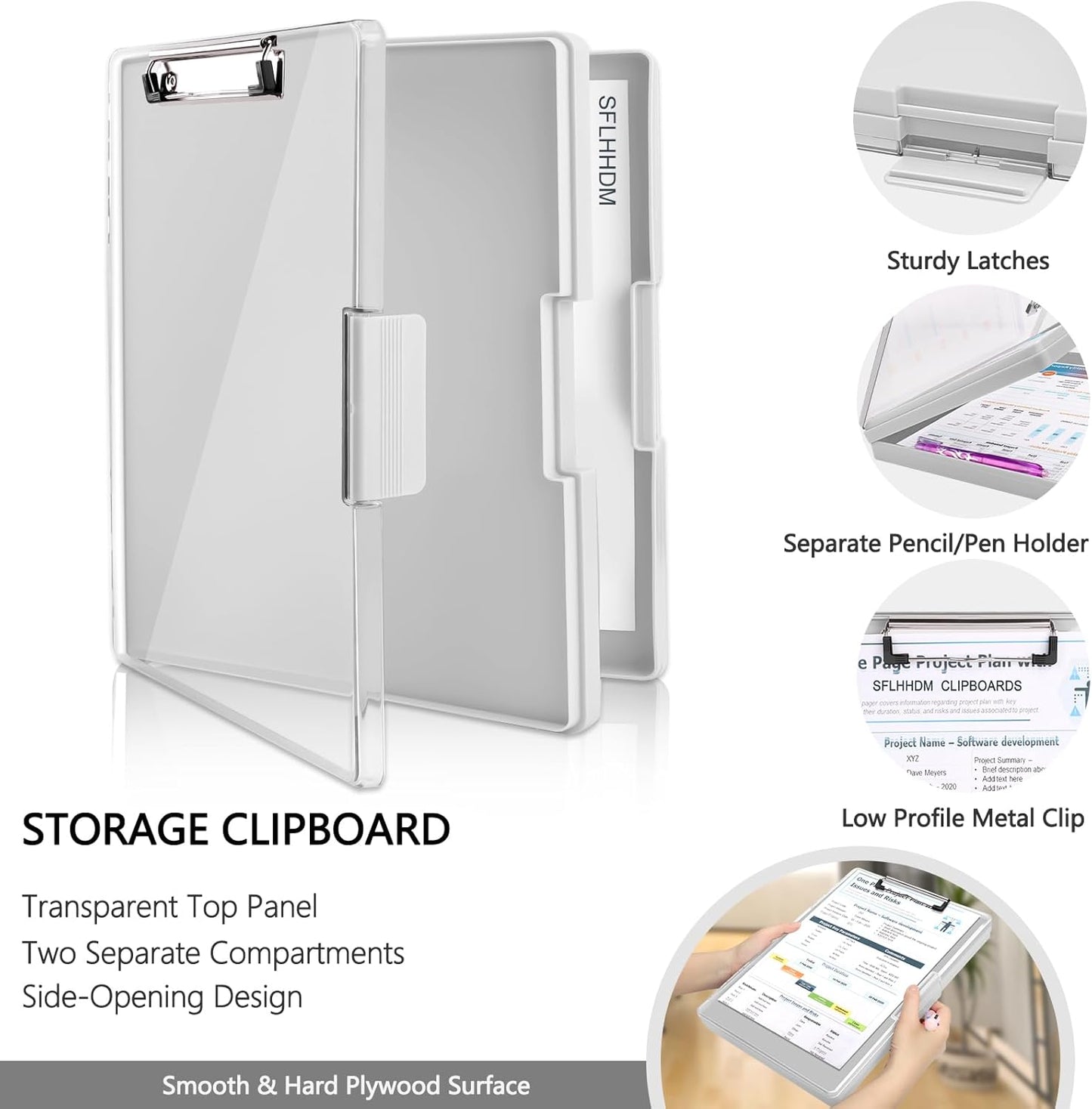 SFLHHDM Clipboard with Storage,Heavy Duty Clip Boards 8.5x11 with 2 Storage Case,Clear Visible Panel Storage Clipboards,Side Opening Nursing Clipboard Folder for Office Supplies-Light Purple
