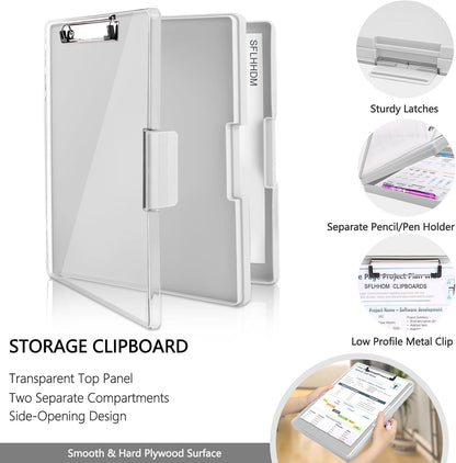SFLHHDM Clipboard with Storage,Heavy Duty Clip Boards 8.5x11 with 2 Storage Case,Clear Visible Panel Storage Clipboards,Side Opening Nursing Clipboard Folder for Office Supplies-Light Purple