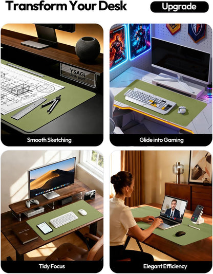 YSAGi Leather Office Desk Pad Protector, Large Mouse Pad, Non-Slip, PU Leather, Laptop Desk Blotter, Waterproof Writing Pad for Office and Home, Black, 23.6" x 13.8" - Colors B