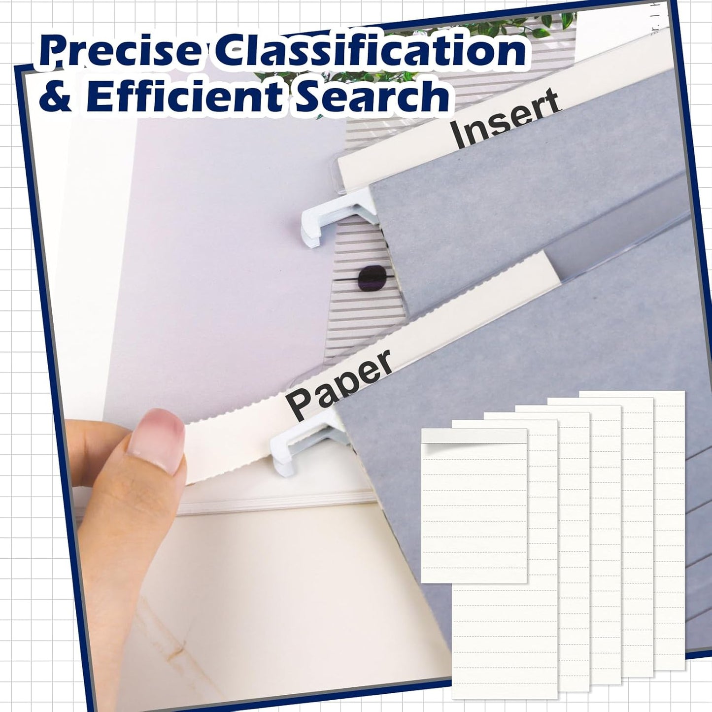 100 Pcs Hanging File Folder Paper Inserts 3-1/2 Inch Off White Blank File Tab Inserts Thick Cardstock for Hanging Folder (3.5×0.6 inch)(No Tab Included)