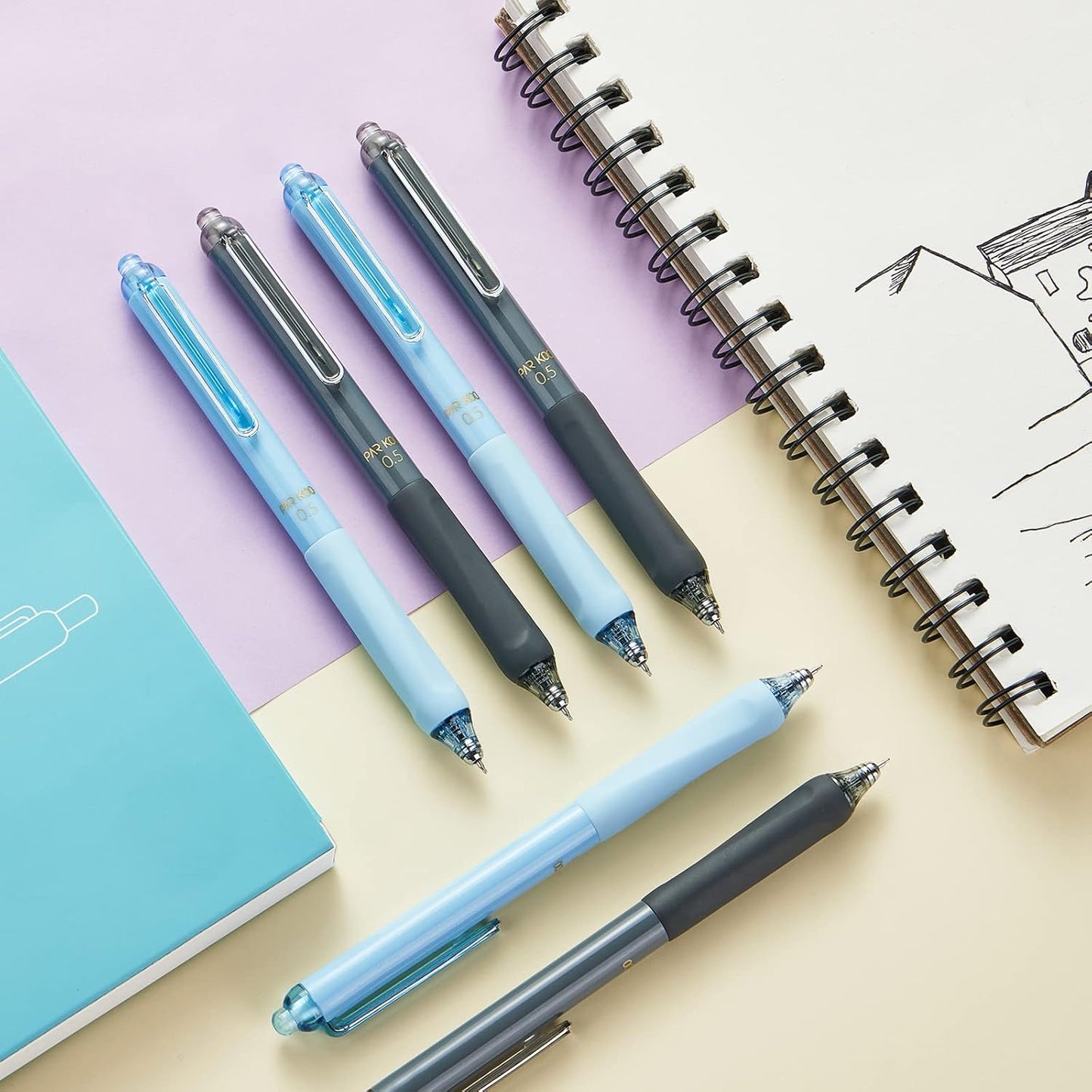 ParKoo Gel Pens Quick Dry Ink Fine Point 0.5mm, Retractable Rolling Ball 6 Black/6 Blue Ink Pen, Click Silent Pens Set for Journaling Notetaking Drawing Sketching Smooth Writing Non Bleed 12pcs