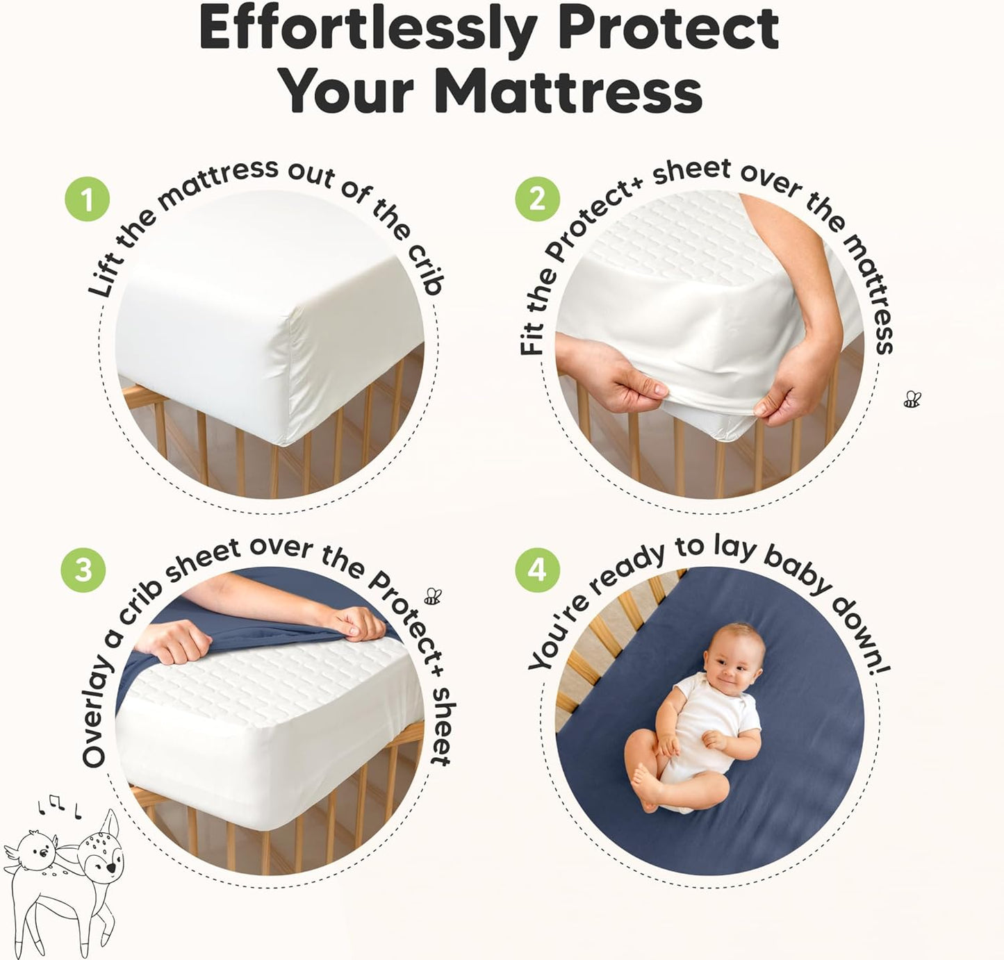 2-Pack Waterproof Crib Mattress Protector Cover Fitted - Quiet Baby Crib Mattress Pad Sheets, 52" x 28" Soft Quilted Cotton Baby Sheet, Machine Washable, Easy Fit, Durable (Soft White/Mavy)