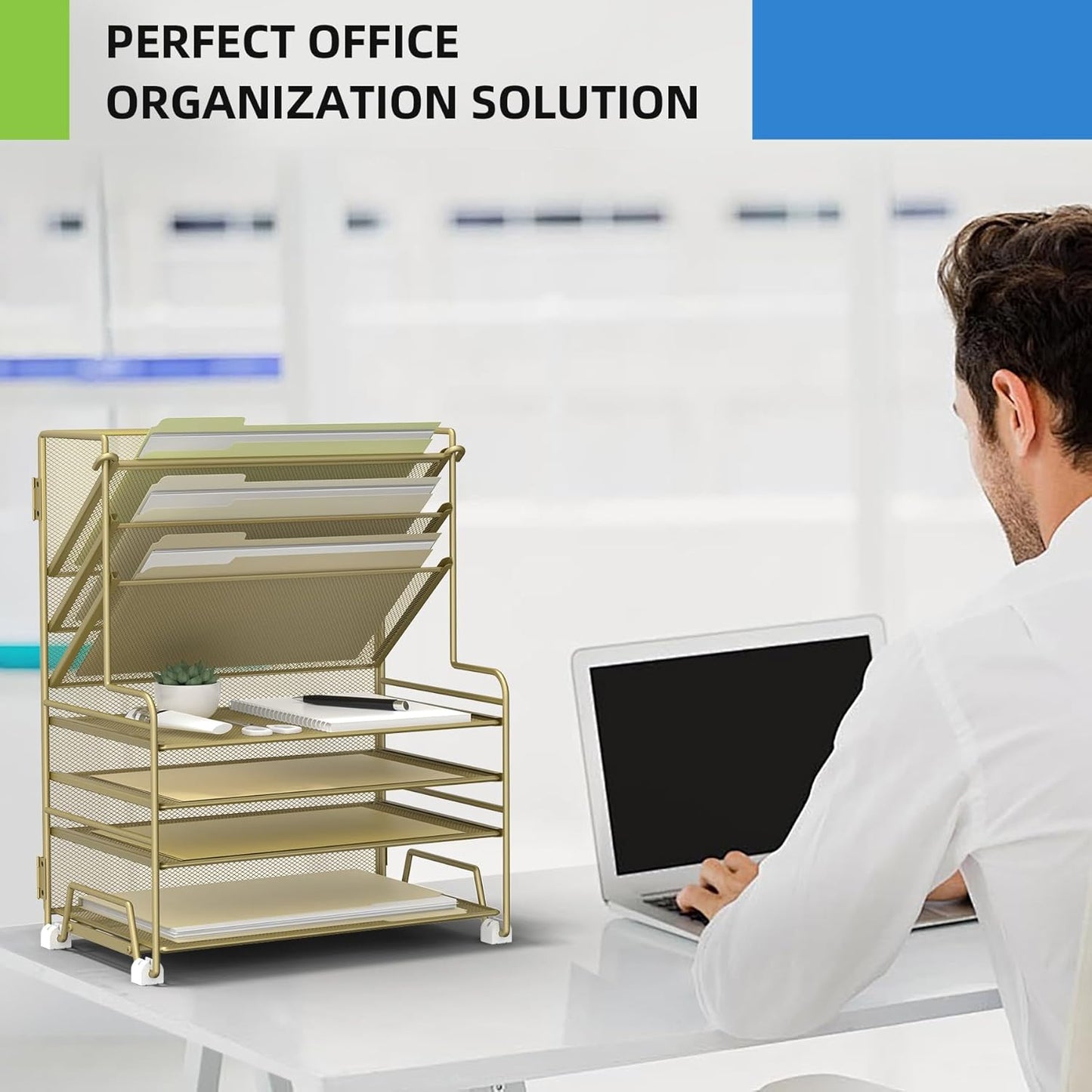 MINDEPOT 4-Tier Paper Organizer + 3-Pocket File Holder + Drawer + Pen Holders, Desktop File Organizers Paper Tray for Office Supplies School Classroom Organization (Black, No Drawer & Pen Holder)